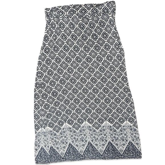 Max Studio Blue White Moroccan Greek Stretchy Jersey Foldover Midi Skirt size XL - Picture 1 of 7